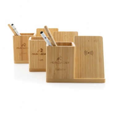 Logo trade promotional merchandise image of: Calgary bamboo 10W wireless charger