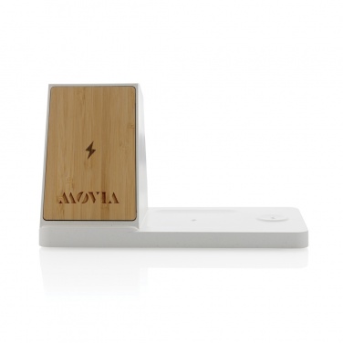 Logo trade corporate gift photo of: Ontario recycled plastic & bamboo 3-in-1 wireless charger