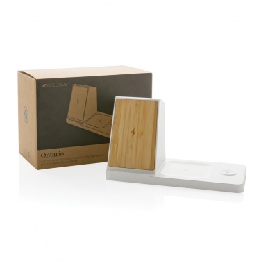 Logotrade promotional giveaway picture of: Ontario recycled plastic & bamboo 3-in-1 wireless charger