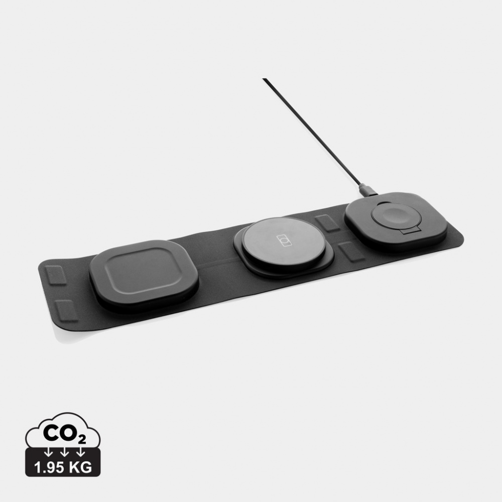 Logo trade promotional giveaway photo of: Swiss Peak RCS rplastic 3-in-1 wireless 15W travel charger