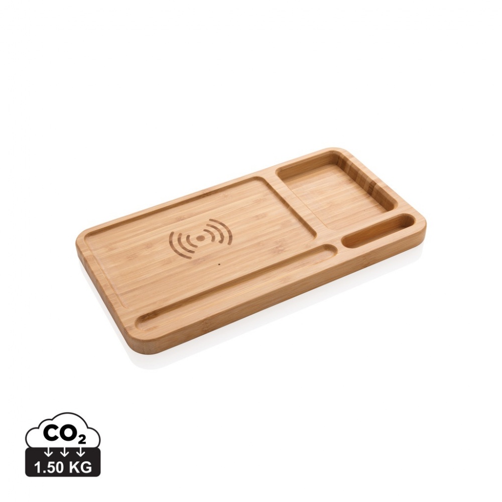 Logo trade promotional item photo of: Bamboo desk organiser 5W wireless charger