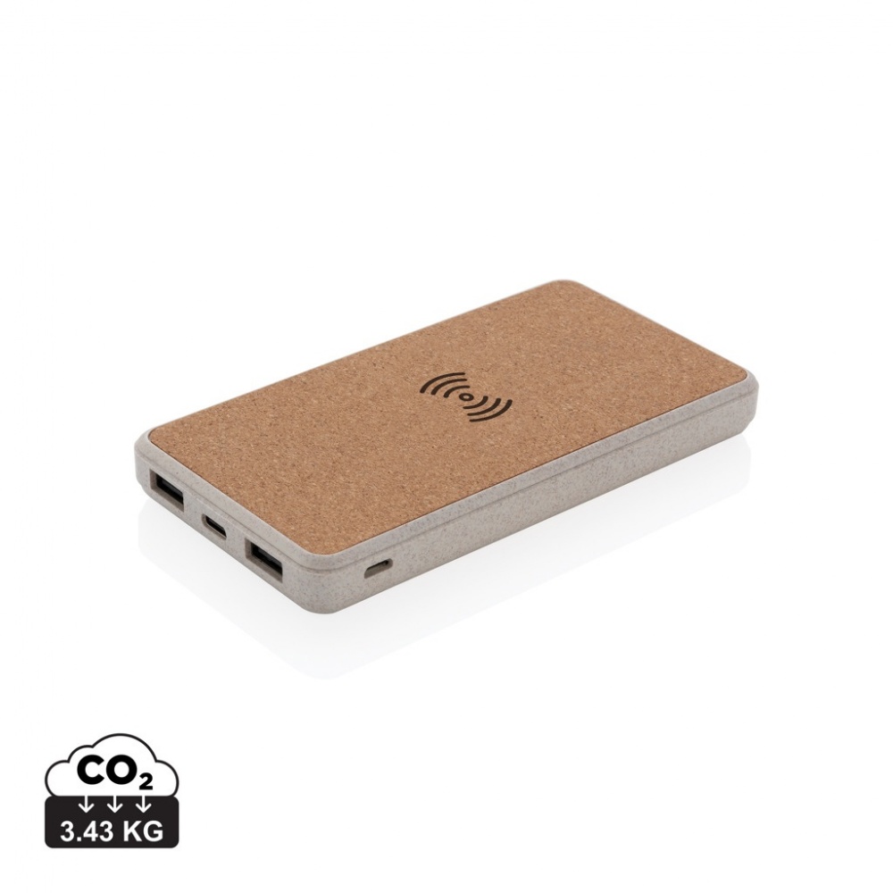 Logo trade advertising products picture of: Cork and Wheat Straw 8.000 mAh 5W wireless powerbank