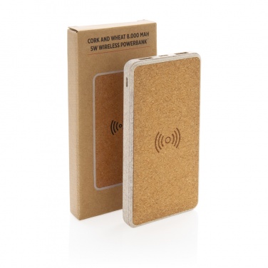 Logo trade corporate gifts picture of: Cork and Wheat Straw 8.000 mAh 5W wireless powerbank