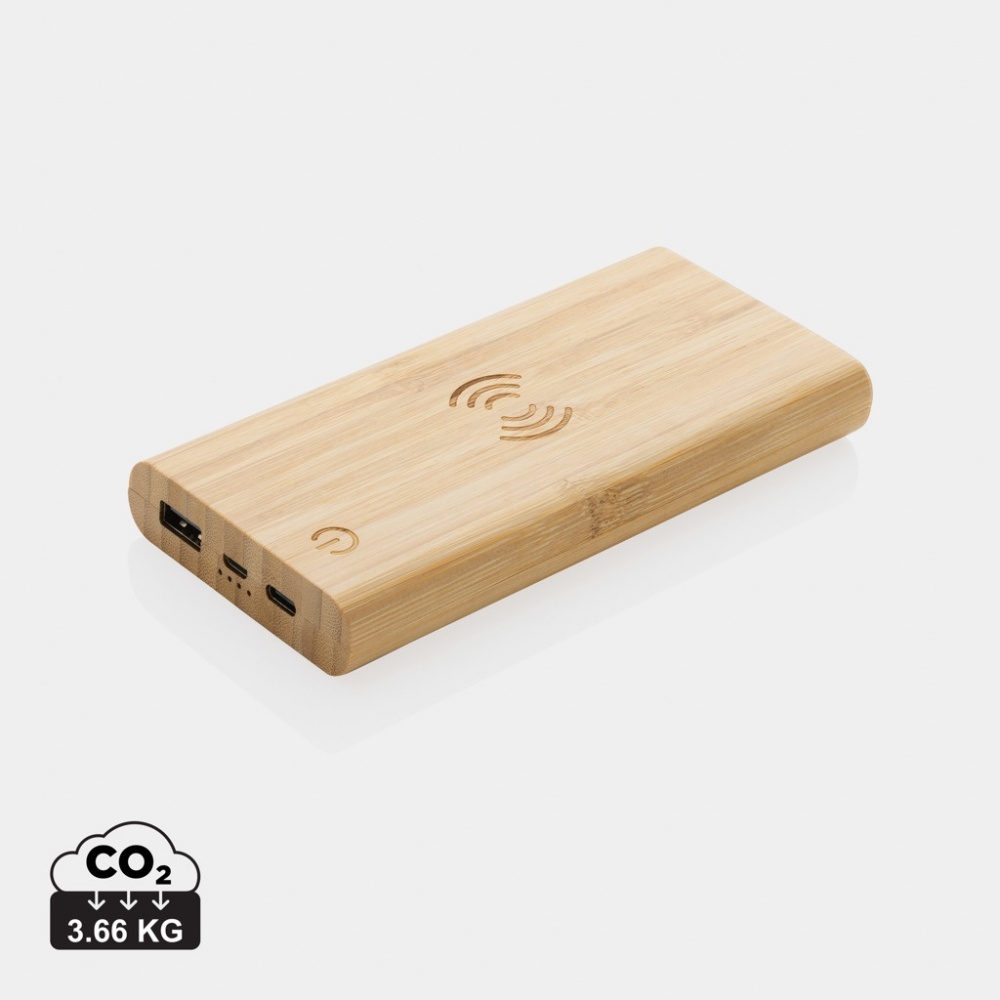 Logo trade promotional gifts picture of: Bamboo 8.000 mAh 5W wireless powerbank