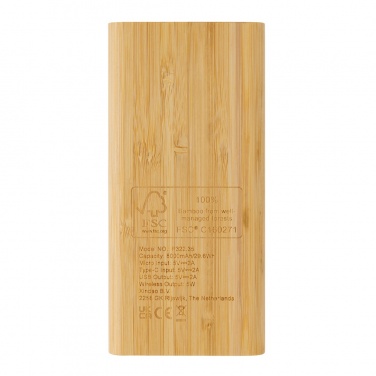 Logotrade promotional merchandise picture of: Bamboo 8.000 mAh 5W wireless powerbank