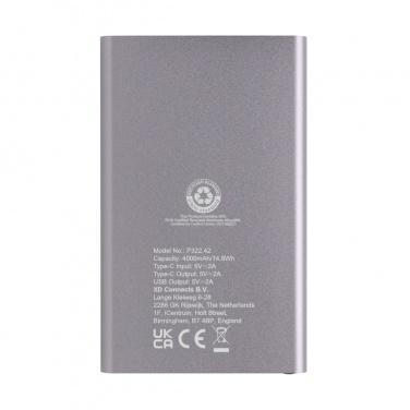 Logo trade business gifts image of: RCS recycled plastic/aluminum 4000 mah powerbank with type C