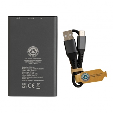 Logo trade corporate gifts image of: Terra RCS recycled aluminium powerbank 5.000 mAh
