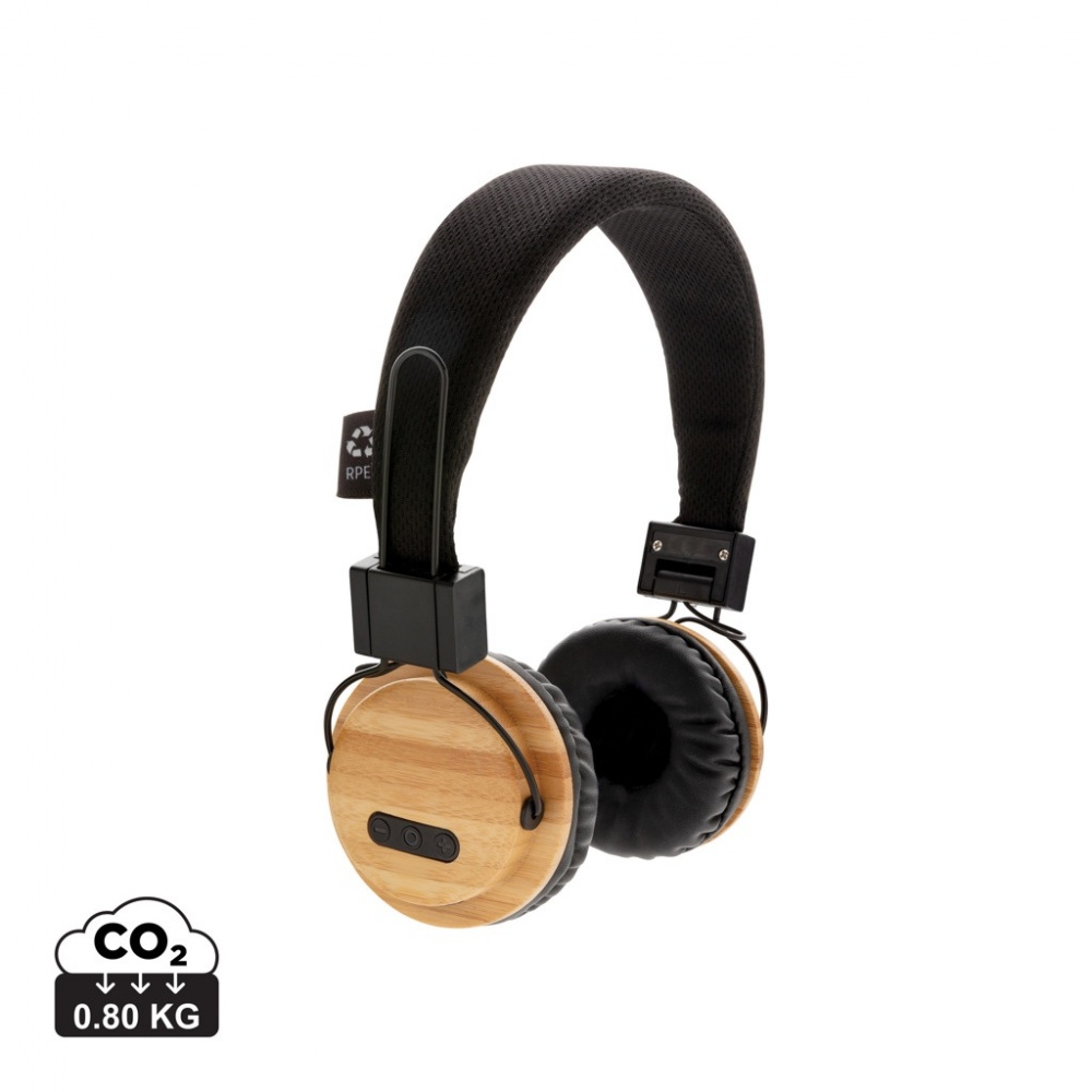Logo trade promotional gifts image of: Bamboo wireless headphone
