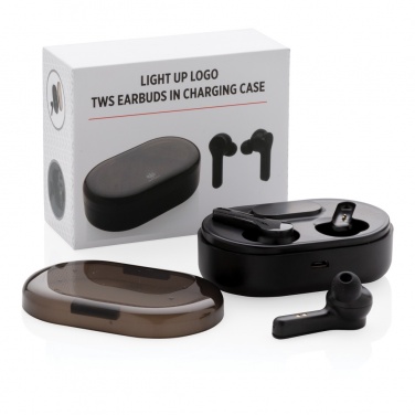 Logo trade promotional items image of: Light up logo TWS earbuds in charging case
