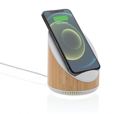 Logo trade corporate gifts picture of: Ovate bamboo 5W speaker with 15W wireless charger