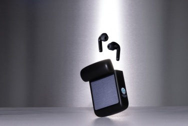 Logo trade promotional giveaways image of: Skywave RCS recycled plastic solar earbuds