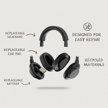 Logotrade business gift image of: Irvine RCS recycled and repairable ANC wireless headphone