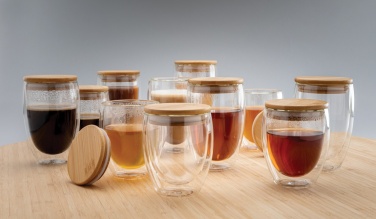 Logotrade promotional merchandise photo of: Double wall borosilicate glass with bamboo lid 250ml 2pc set