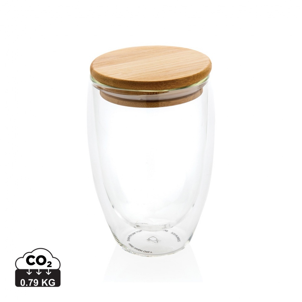 Logo trade promotional merchandise image of: Double wall borosilicate glass with bamboo lid 350ml
