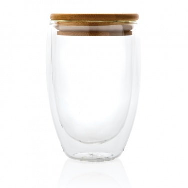 Logo trade promotional giveaways image of: Double wall borosilicate glass with bamboo lid 350ml