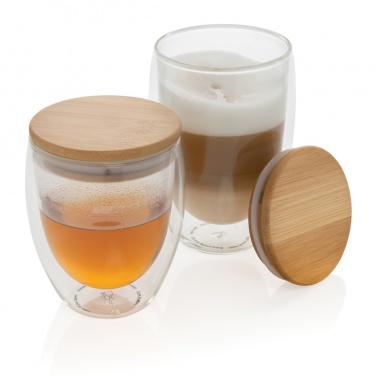 Logo trade promotional item photo of: Double wall borosilicate glass with bamboo lid 350ml