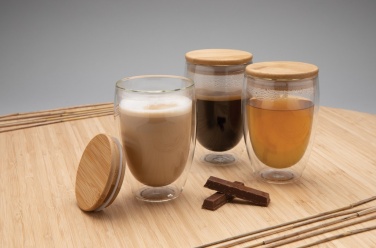 Logo trade advertising product photo of: Double wall borosilicate glass with bamboo lid 350ml