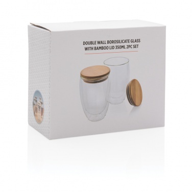 Logotrade corporate gift picture of: Double wall borosilicate glass with bamboo lid 350ml 2pc set