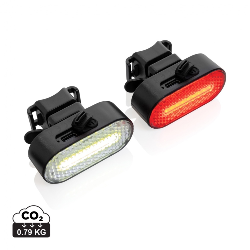 Logo trade promotional merchandise picture of: Lumino RCS recycled plastic USB re-chargeable bike light set