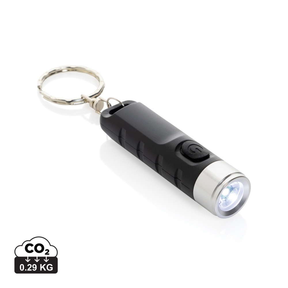 Logotrade promotional merchandise photo of: Globix RCS recycled plastic USB re-chargeable keychain torch