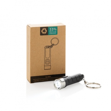Logotrade promotional merchandise photo of: Globix RCS recycled plastic USB re-chargeable keychain torch