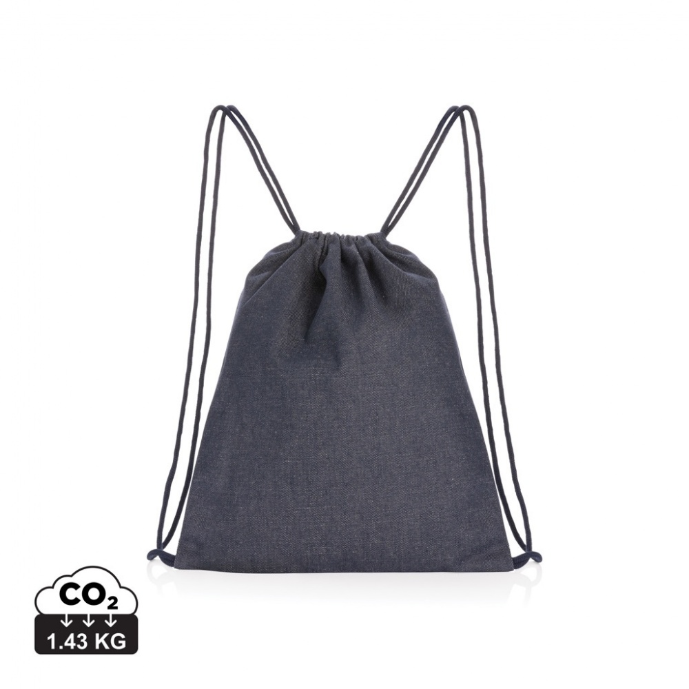 Logo trade promotional gift photo of: Impact AWARE™ recycled denim drawstring backpack
