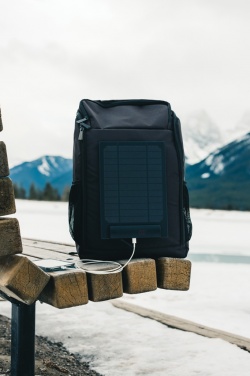Logo trade corporate gift photo of: Pedro AWARE™ RPET deluxe backpack with 5W solar panel