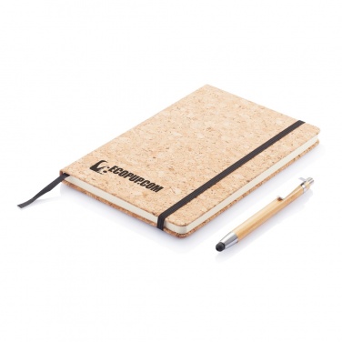 Logo trade promotional gift photo of: A5 notebook with bamboo pen including stylus