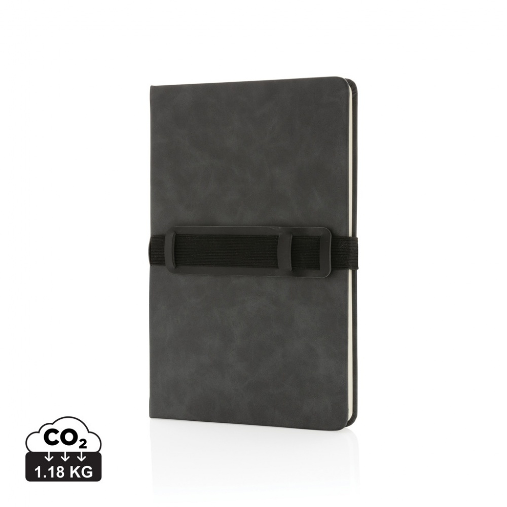 Logotrade business gift image of: Deluxe hardcover PU notebook A5 with phone and pen holder