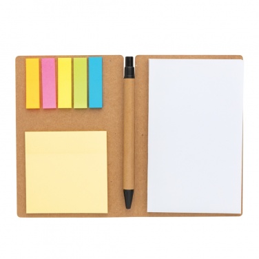 Logo trade corporate gifts image of: Kraft sticky notes A6 booklet with pen