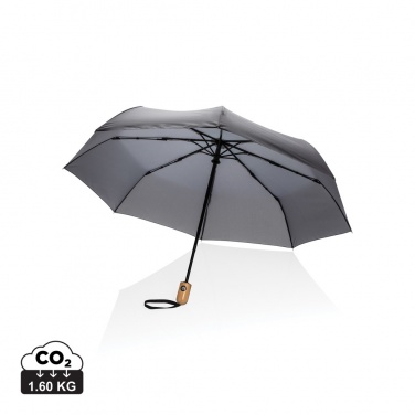 Logo trade corporate gift photo of: 21" Impact AWARE™ RPET 190T bamboo auto open/close umbrella