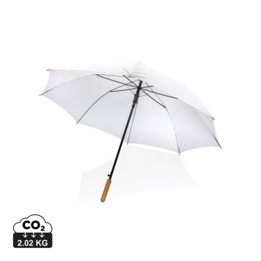 Logo trade promotional giveaways image of: 27" Impact AWARE™ RPET 190T auto open bamboo umbrella
