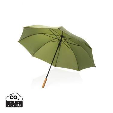 Logo trade promotional item photo of: 27" Impact AWARE™ RPET 190T auto open bamboo umbrella