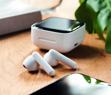 Logo trade promotional merchandise photo of: TWS earbuds with solar charger