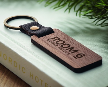Logo trade promotional product photo of: Key ring in walnut and PU Kokkola