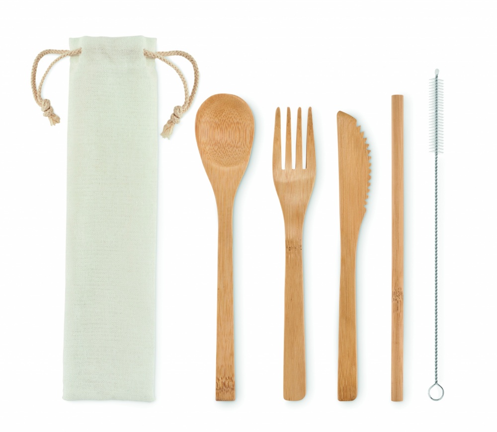 Logo trade promotional products picture of: Bamboo cutlery with straw