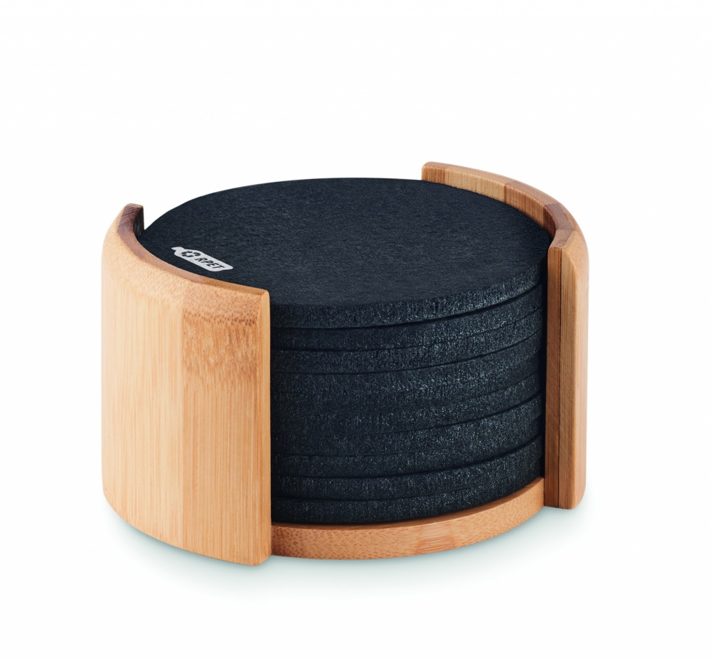 Logo trade business gifts image of: RPET coasters in bamboo holder
