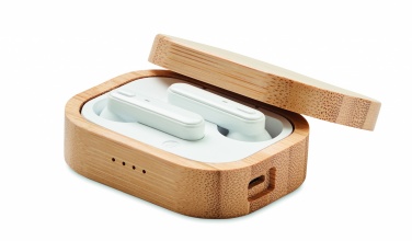 Logo trade promotional gifts image of: TWS earbuds in bamboo case