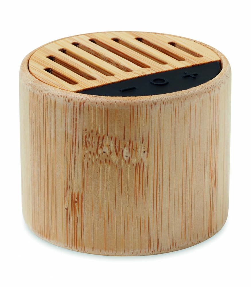 Logo trade promotional items image of: Round bamboo wireless speaker