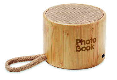 Logotrade corporate gift image of: Round bamboo wireless speaker