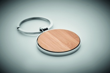 Logo trade corporate gifts image of: Round key ring metal bamboo Dobele