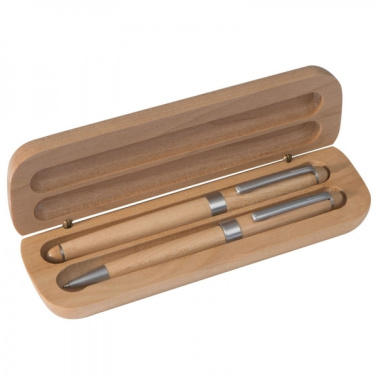Logo trade promotional merchandise photo of: Wooden writing set ballpen and roller INDIANAPOLIS