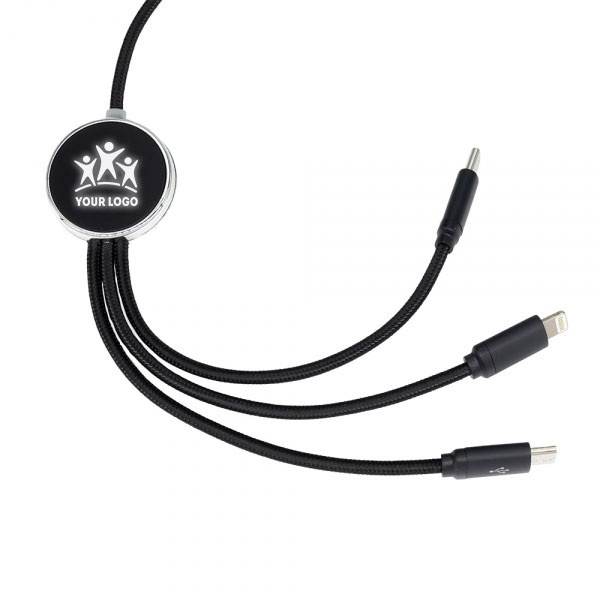 Logo trade corporate gifts image of: 3in1 long cable with elighted logo for engraving, W201TG