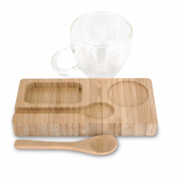 Logo trade promotional items image of: Tray with cup and spoon FORMOSA 150 ml