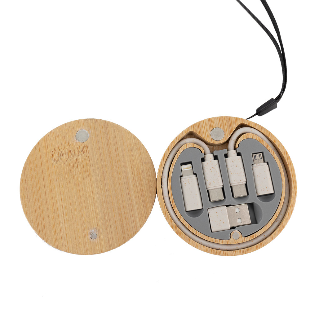 Logotrade promotional item picture of: 4in1 cable in wooden case, LH-ZM01