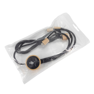 Logo trade promotional products picture of: 3-in-1 cable with elighted logo in a wooden casing, LH-ZMU06