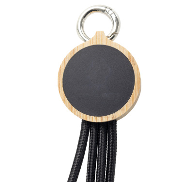 Logo trade promotional giveaways picture of: 4-in-1 cable with elighted logo in a wooden casing, LH-ZMU05