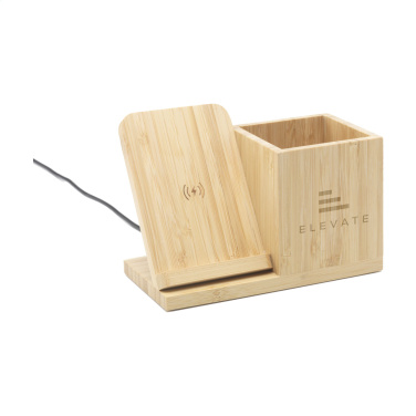 Logotrade promotional product picture of: Bamboo Boss 15W charger/pen holder