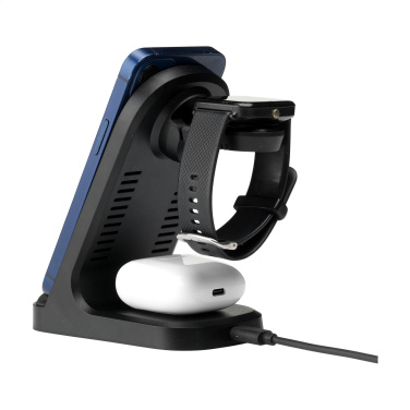 Logotrade advertising products photo of: Triple-Up RCS Recycled ABS Wireless Charger Stand