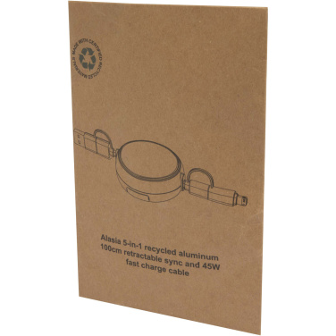 Logo trade promotional merchandise image of: Alasia 5-in-1 100 cm recycled plastic and aluminium retractable data sync and 45W fast charge cable
